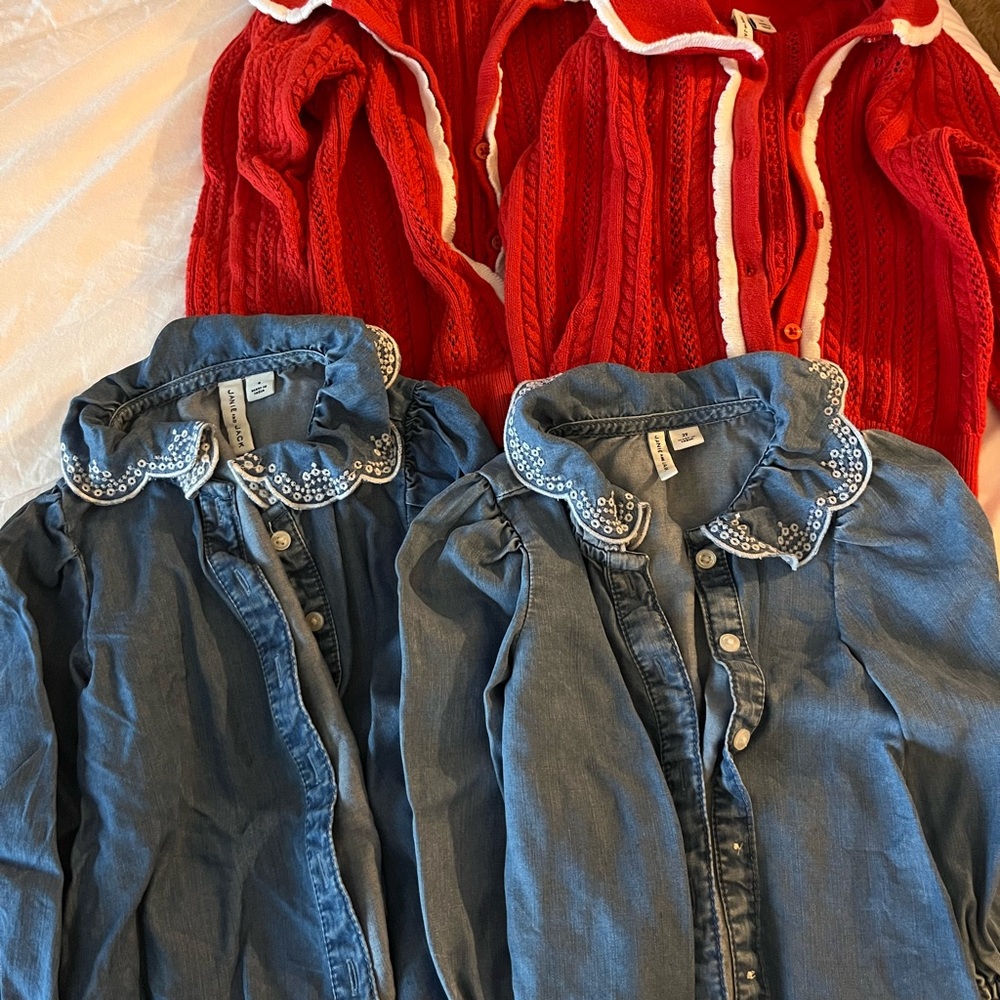 Janie and Jack Red Cardigan and Blue Chambray Tops
